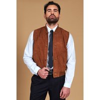 Tan suede leather vest with buttons