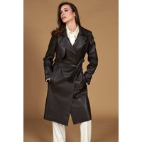 Dark brown belted nappa lamb leather coat