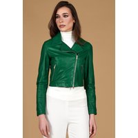 Veste cuir naturel vert blouson court motard