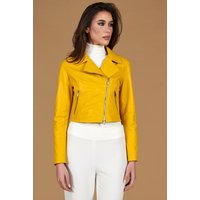 Veste cuir naturel jaune blouson court motard