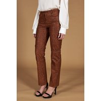 Brown trousers straight leather pant python print