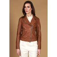 Veste cuir naturel cognac motard éclair croisée