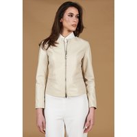 Cream nappa lamb leather jacket round collar