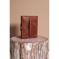 Portefeuille en cuir cognac à trois volets pour poche avant