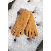 Gants peau mouton mérinos cognac pour femme manchette retroussée