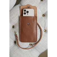 Sac à bandoulière en cuir cognac pour télépfone portable