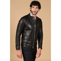 Blouson cuir lavé noir veste moto quatres poches zippées