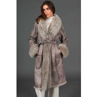 Grey nappa lapin fur coat with fox fur collar