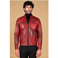 Blouson cuir naturel roux nuagé veste moto quatre poches