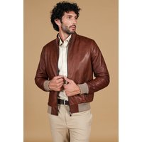 Blouson cuir cognac bomber cuir aspect vintage