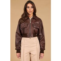 Dark brown bomber jacket short version vintage effect