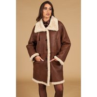 Manteau fourrure mouton cognac col chemise