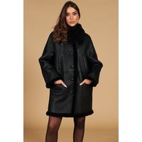 Manteau fourrure mouton noir col chemise