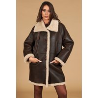 Manteau fourrure mouton marron foncé col chemise
