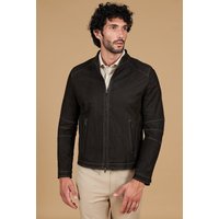 Blouson en cuir nubuck marron foncé avec surpiqûres contrastées