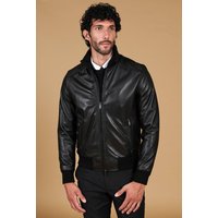 Black nappa lamb leather bomber jacket
