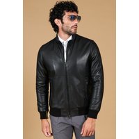 Blouson cuir noir bomber cuir naturel aspect lisse