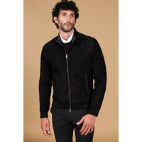 Black suede lamb leather bomber jacket korean collar