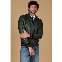 Green natural lamb leather bomber jacket vintage aspect