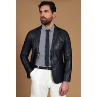 Blazer cuir naturel bleu avec deux boutons