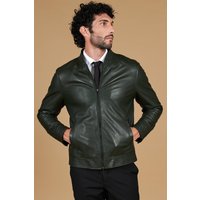 Green natural lamb leather jacket central zipper closure