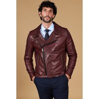 Blouson cuir bordeaux motard vintage pattes aux épaules