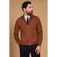 Blouson cuir cognac bomber daim ton sur ton