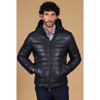 Doudoune cuir bleu avec capuche cuir plongé