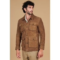 Taupe suede leather saharan jacket with patch pockets