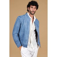 Blue denim suede leather jacket zipper closure