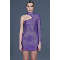 Robe fourreau violet à une épaule avec de vrais cristaux