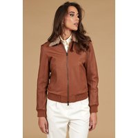 Tan lamb leather bomber aviator jacket wrinkled effect