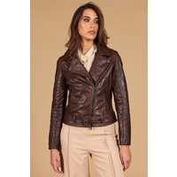 Blouson cuir marron foncé motard cuir effet vintage