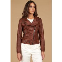 Blouson cuir cognac motard cuir effet vintage