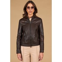 Veste cuir marron foncé cuir d'agneau effet lisse