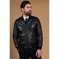 Black nappa lamb leather bomber jacket smooth aspect