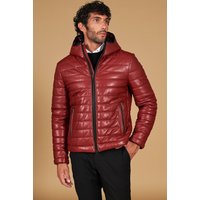 Doudoune cuir bordeaux avec capuche agneau plongé