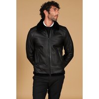 Black shearling lamb biker jacket shirt buckle collar