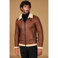 Blouson mouton cognac veste moto col chemise à boucle