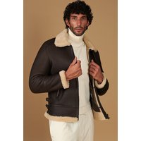 Dark brown shearling lamb biker jacket shirt buckle collar
