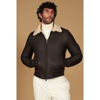 Blouson mouton marron foncé bomber col chemise