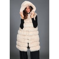 5 en 1 Veste fourrure renard femme avec capuche • couleur beige