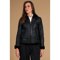 Black shearling lamb biker jacket shirt collar with buckle