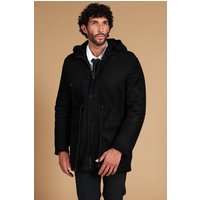 Shearling lamb coat in black color with detachable hood
