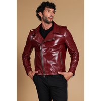 Anchor red lamb leather biker jacket flaps on the shoulders