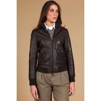 Veste cuir marron foncé blouson bomber effet vintage
