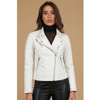 Veste cuir plongé blanche style motard matelassé