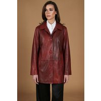 Veste cuir roux à simple boutonnage version surdimensionnée