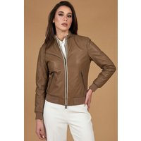 Veste bomber cuir plongé taupe effet lisse