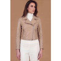 Veste cuir naturel sable blouson court motard